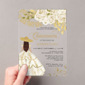 Elegante Floral Ivory Gold Charra Quinceañera Acryl Uitnodigingen (Insitu (Draagbaar))