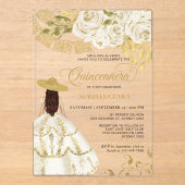 Elegante Floral Ivory Gold Charra Quinceañera Acryl Uitnodigingen (Voorkant)
