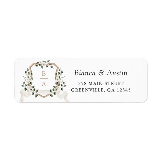 Elegante Floral Ivy Greenery Crest retouradres Etiket (Voorkant)