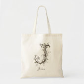 Elegante Floral 'J' Botanical Monogram Custom Name Tote Bag (Voorkant)