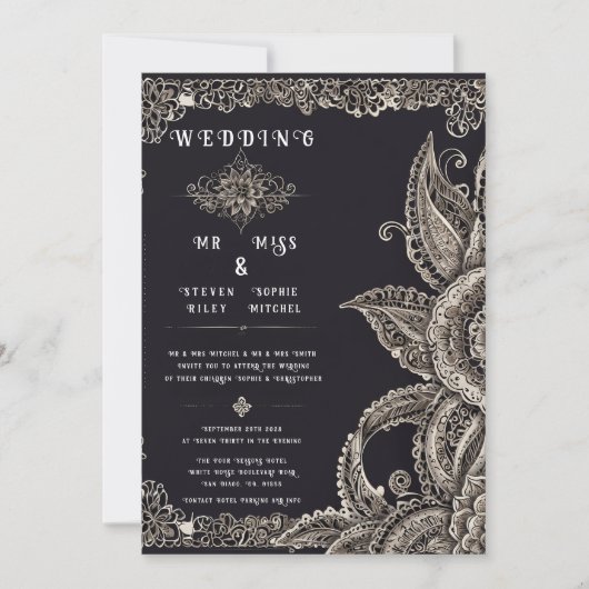 Elegante Floral Lace Design Uitnodiging (Voorkant)