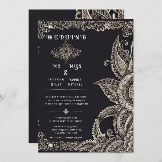 Elegante Floral Lace Design Uitnodiging (Voorkant / Achterkant)