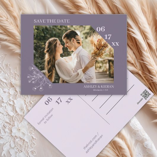 Elegante Floral lavendel bruiloft Save the Date Briefkaart