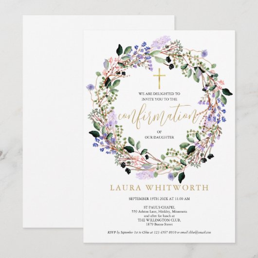 Elegante Floral Lavendel Garland Bevestiging Kaart (Voorkant / Achterkant)