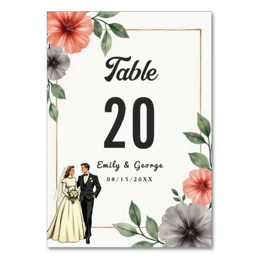 Elegante Floral Lijst bruid en bruidegom Chic Wedd Kaart (Achterkant)