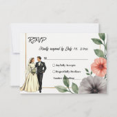Elegante Floral Lijst bruid en bruidegom Chic Wedd RSVP Kaartje (Voorkant)