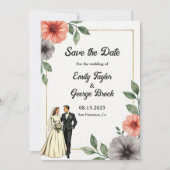 Elegante Floral Lijst bruid en bruidegom Chic Wedd Save The Date (Voorkant)