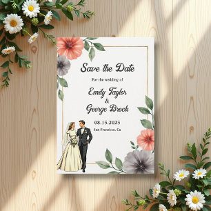 Elegante Floral Lijst bruid en bruidegom Chic Wedd Save The Date