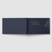 Elegante Floral Line Art Navy Blue Wedding Folie Gastenboek (Volledig)