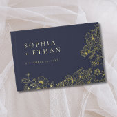 Elegante Floral Line Art Navy Blue Wedding Folie Gastenboek