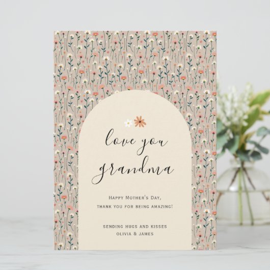 Elegante Floral Love You Oma Verjaardagsdag Kaart (Staand voorkant)