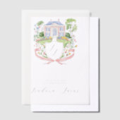 Elegante Floral Manor Wedding Crest Vellum Uitnodigingen (Offset)