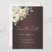 Elegante Floral Marsala Bruiloft Save the Date Kaart (Voorkant)