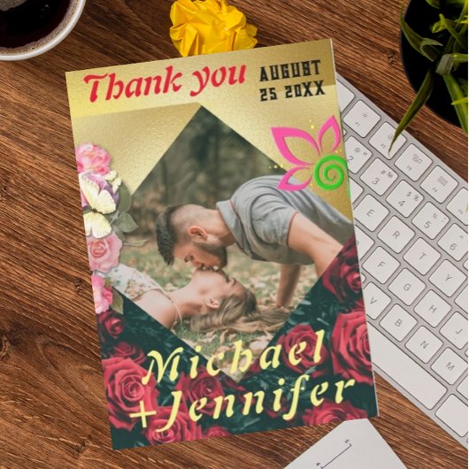 Elegante Floral minimalistische aangepaste foto br Bedankkaart