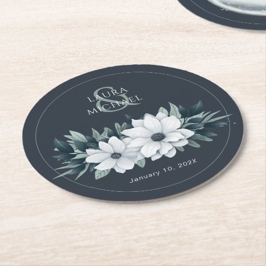 Elegante Floral Mint Blauwgroen rond papier Onderz Ronde Kartonnen Onderzetter (Gebogen)
