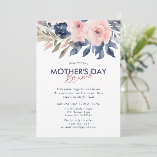 Elegante Floral Moederdag Brunch Kaart (Staand voorkant)
