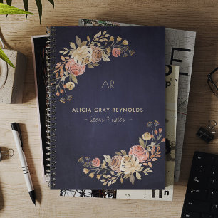 Elegante floral monogrammed business professional notitieboek