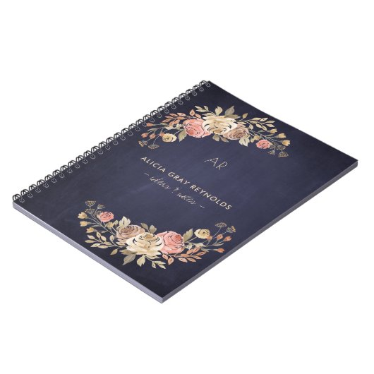 Elegante floral monogrammed business professional notitieboek (Linkerzijde)