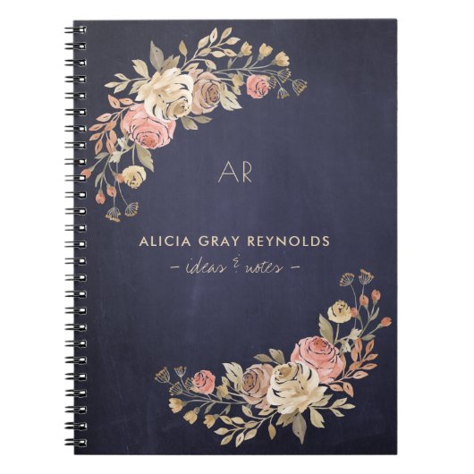 Elegante floral monogrammed business professional notitieboek (Voorkant)
