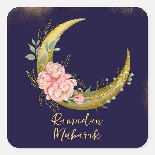 Elegante Floral Moon Ramadan Mubarak Sticker (Voorkant)