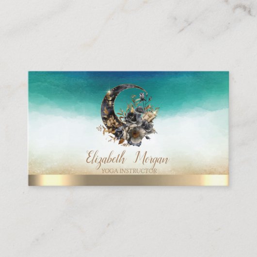 Elegante Floral Moon Waterverf Visitekaartje (Voorkant)