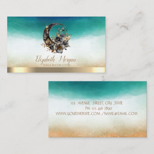 Elegante Floral Moon Waterverf Visitekaartje (Voorkant / Achterkant)