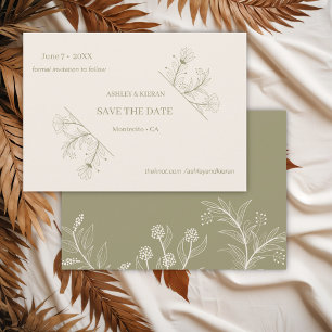 Elegante Floral Moss Green Wedding Save the Date