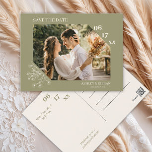 Elegante Floral Moss Green Wedding Save the Date Briefkaart