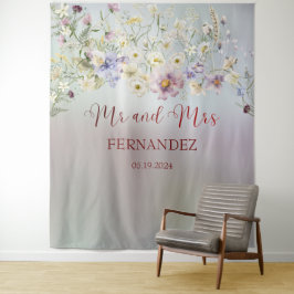 Elegante Floral Mr en Mrs Wedding Tapestry Wandkleed