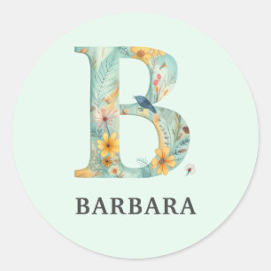 Elegante Floral Natuur Letter B Gepersonaliseerde Ronde Sticker