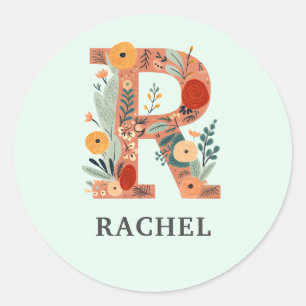 Elegante Floral Natuur Letter R Gepersonaliseerde  Ronde Sticker