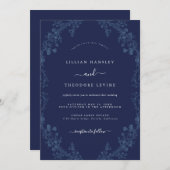 Elegante  Floral Navy bruiloft Kaart (Voorkant / Achterkant)