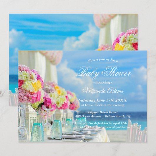Elegante Floral Ocean Beach Baby shower Uitnodigin Kaart (Voorkant / Achterkant)
