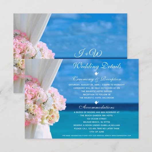 Elegante Floral Ocean Beach bruiloft details Kaart (Voorkant / Achterkant)