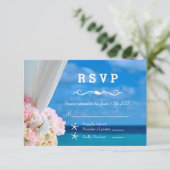 Elegante Floral Ocean Beach bruiloft RSVP Kaartje (Staand voorkant)