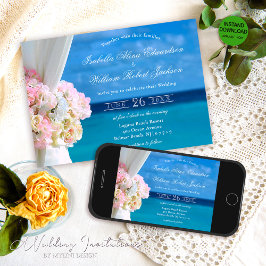 Elegante Floral Ocean Beach bruiloft uitnodiging