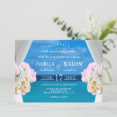 Elegante Floral Ocean Beach bruiloft uitnodiging (Staand voorkant)