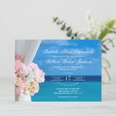 Elegante Floral Ocean Beach bruiloft uitnodiging (Staand voorkant)