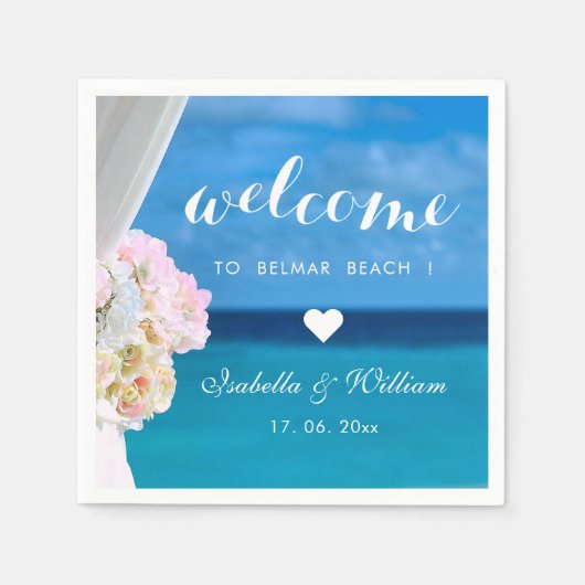 Elegante Floral Ocean Beach bruiloft welkom Servetten (Voorkant)