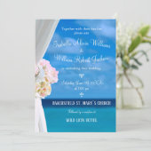 Elegante Floral Ocean Beach Zomer bruiloft ceremon Kaart (Staand voorkant)