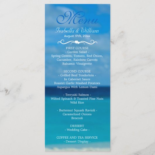 Elegante Floral Ocean Beach Zomer Bruiloft Menu (Voorkant)