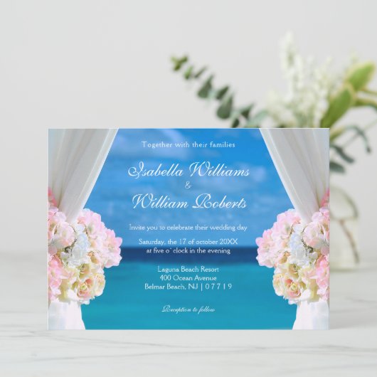 Elegante Floral Ocean Beach Zomer Trouwpoort Kaart (Staand voorkant)