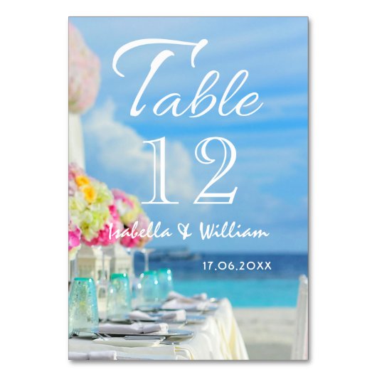 Elegante Floral Ocean Beach Zomer Trouwtafel Kaart (Achterkant)