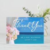 Elegante Floral Ocean Summer Beach bruiloft Bedankkaart (Staand voorkant)