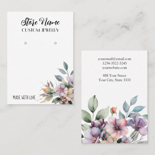 Elegante floral oorring display visitekaartje (Voorkant / Achterkant)