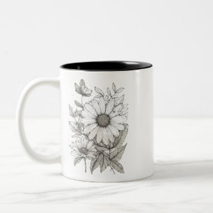 Elegante Floral Outline Art - Two-Tone Mok (11 oz)