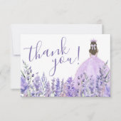 Elegante Floral Paarse Quinceañera Foto Bedankkaart (Voorkant)