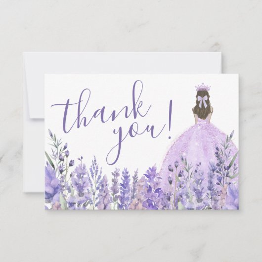 Elegante Floral Paarse Quinceañera Foto Bedankkaart (Voorkant)