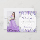 Elegante Floral Paarse Quinceañera Foto Bedankkaart (Achterkant)