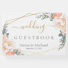 Elegante Floral Peach Cream Gold geometrische brui Gastenboek